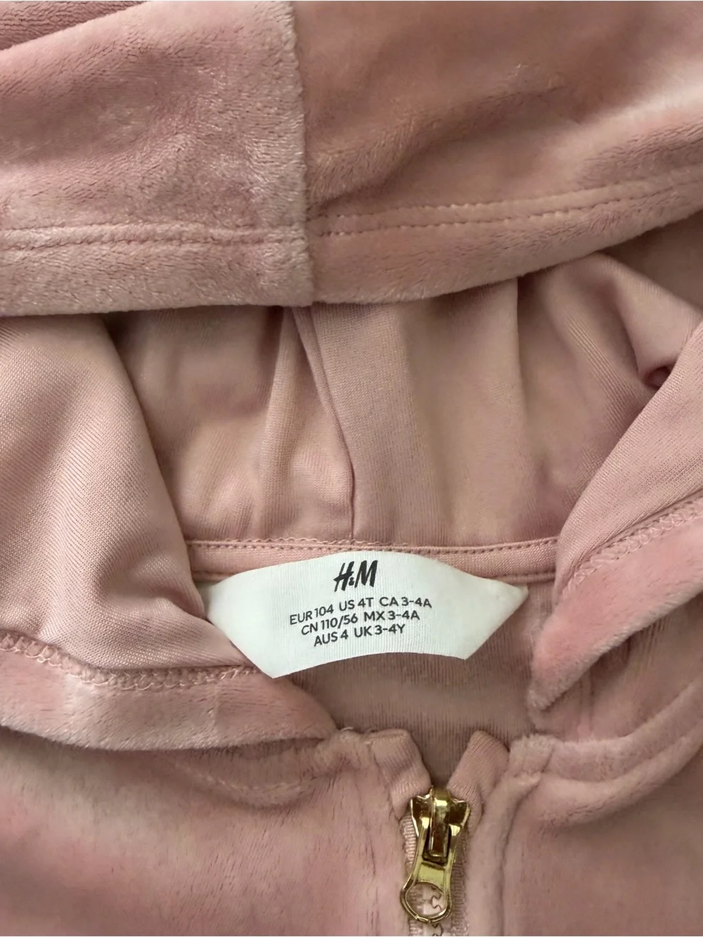 H&M Girls Velour 2-Piece Tracksuit Set – Pink – Size 4T